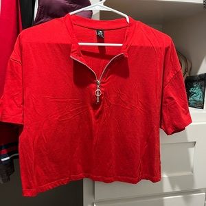 Red crop top with zipper detail